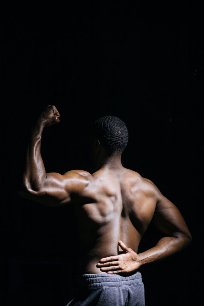 Flexed back muscles